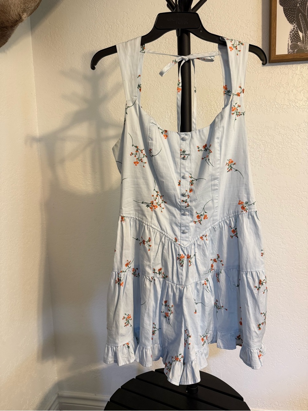 wild fable Light Blue Floral Tiered Romper with pockets